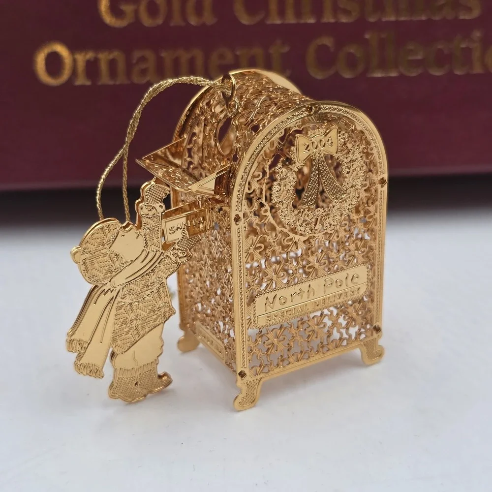2004 Danbury Mint 23KT Gold Plated Christmas Ornament Collection Set12 Box 3D
